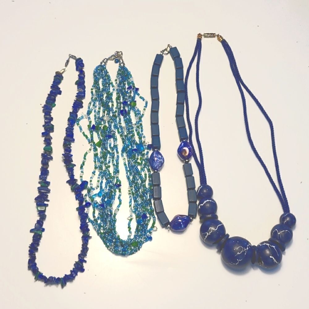 Lot of 4 Vintage 70s 80s Blue Necklaces